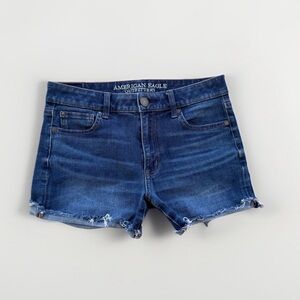American Eagle Womens Denim Jean Shorts size 8 Shortie Stretch Cuffed Short Blue